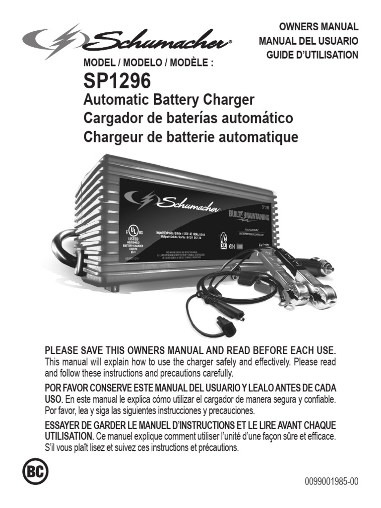 Schumacher SP1296 Charger Manual | PDF | Battery Charger | Electrical Connector