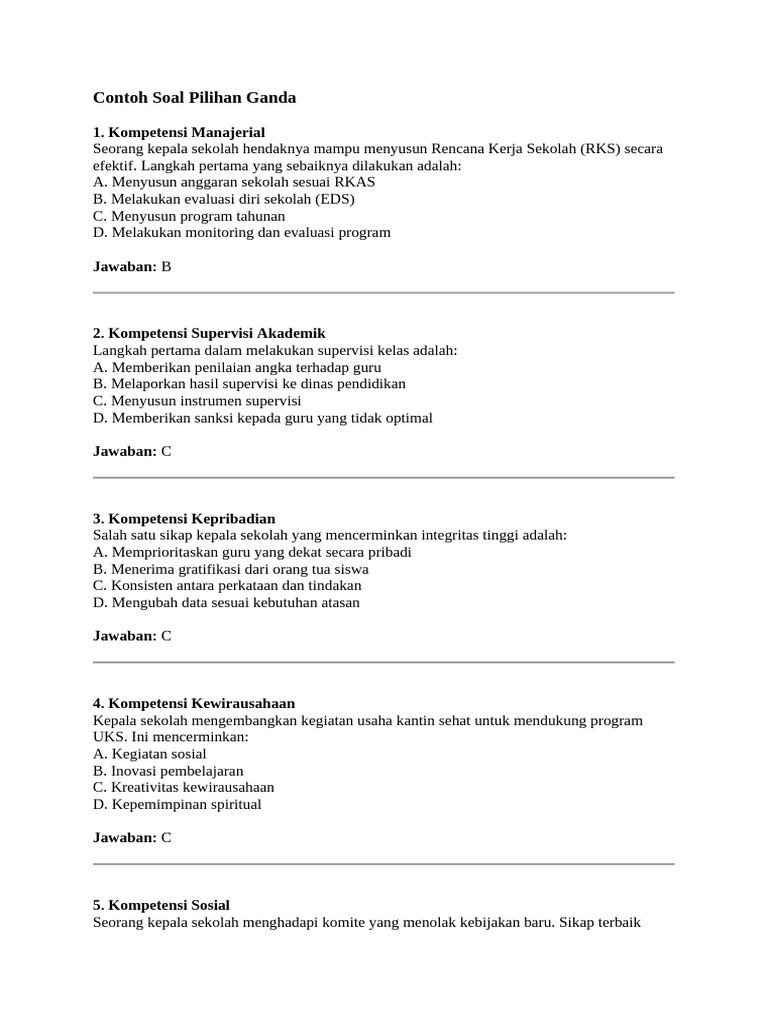 Soal Seleksi Kepala Sekolah 2023 | PDF