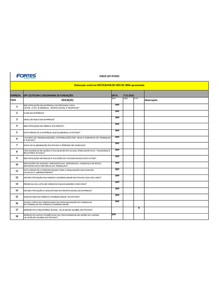 Check List PCMSO para Empresas de Engenharia | PDF