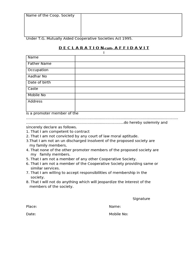 Coop Society Membership Declaration Form | PDF
