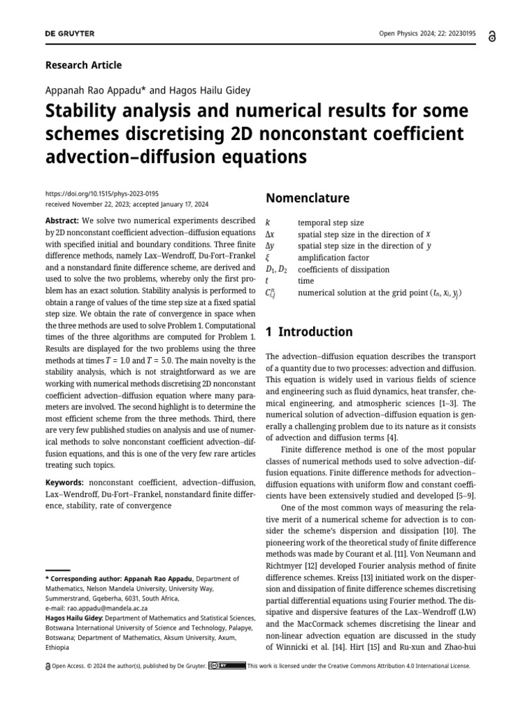 Stability Analysis of 2D Advection-Diffusion Methods | PDF | Numerical ...