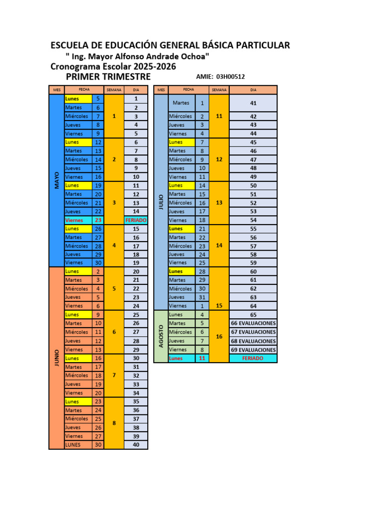 Cronograma Escolar 2025-2026 EGB | PDF