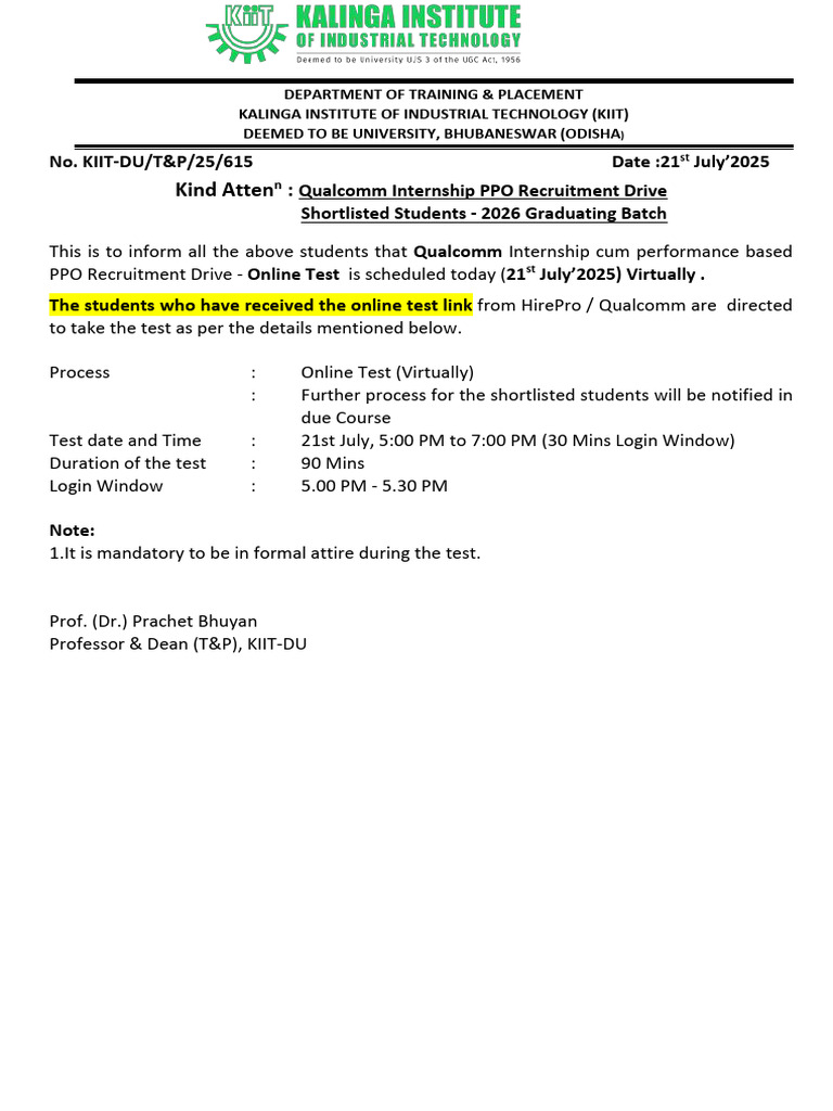Qualcomm Internship Drive for 2026 Batch | PDF