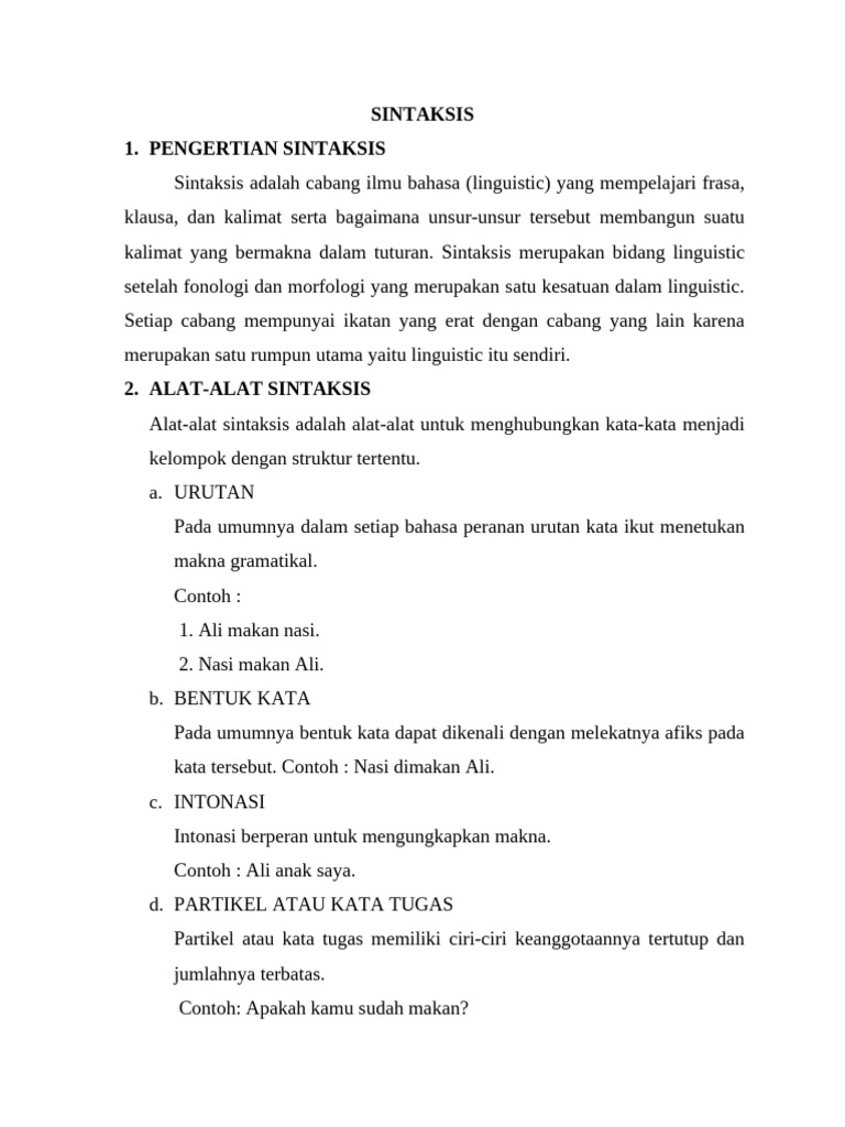 Pengertian dan Fungsi Sintaksis dalam Bahasa | PDF