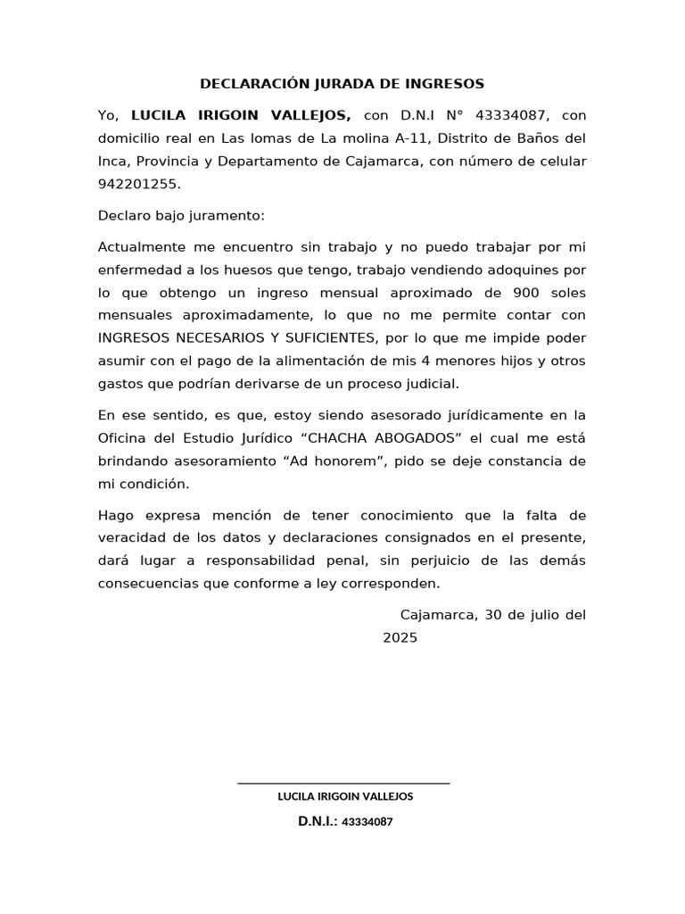Declaración Jurada de Ingresos 2025 | PDF