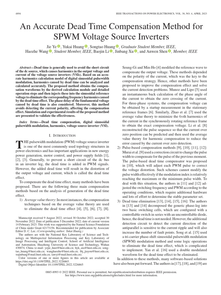 Dead Time Compensation for VSIs | PDF | Power Inverter | Power Electronics