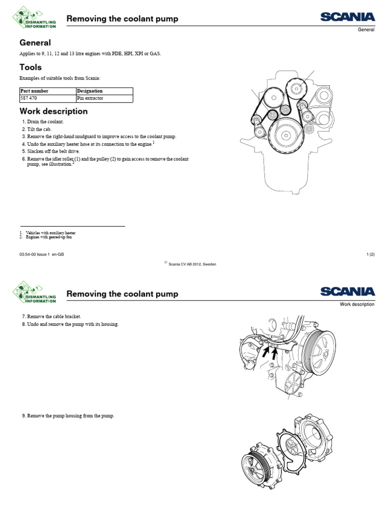 Coolant Pump Removal Guide for Scania Engines | PDF