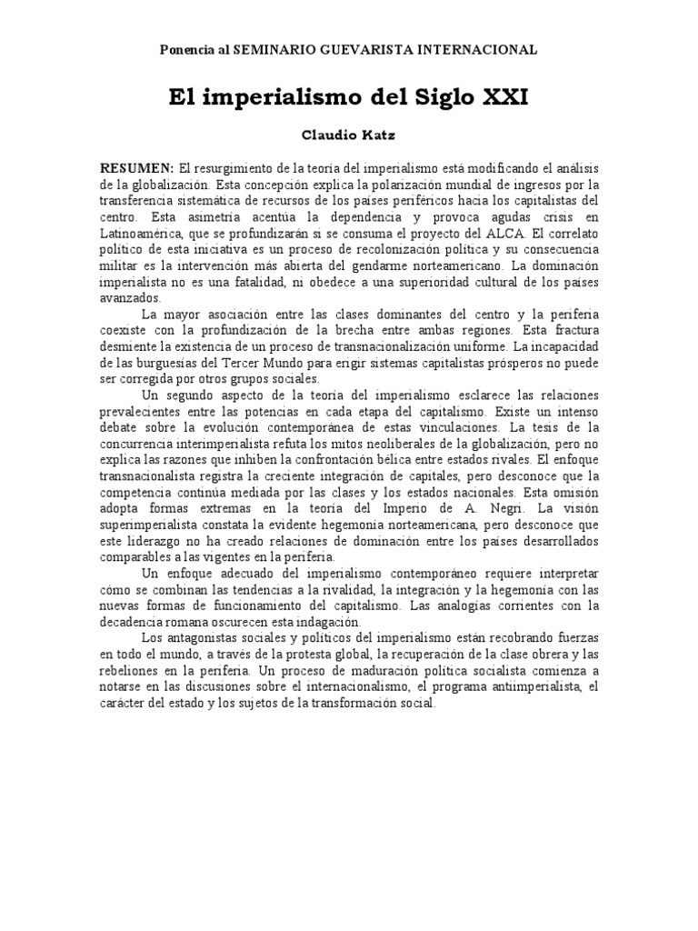 Imperialismo del Siglo XXI y Globalización | PDF | Capitalismo ...