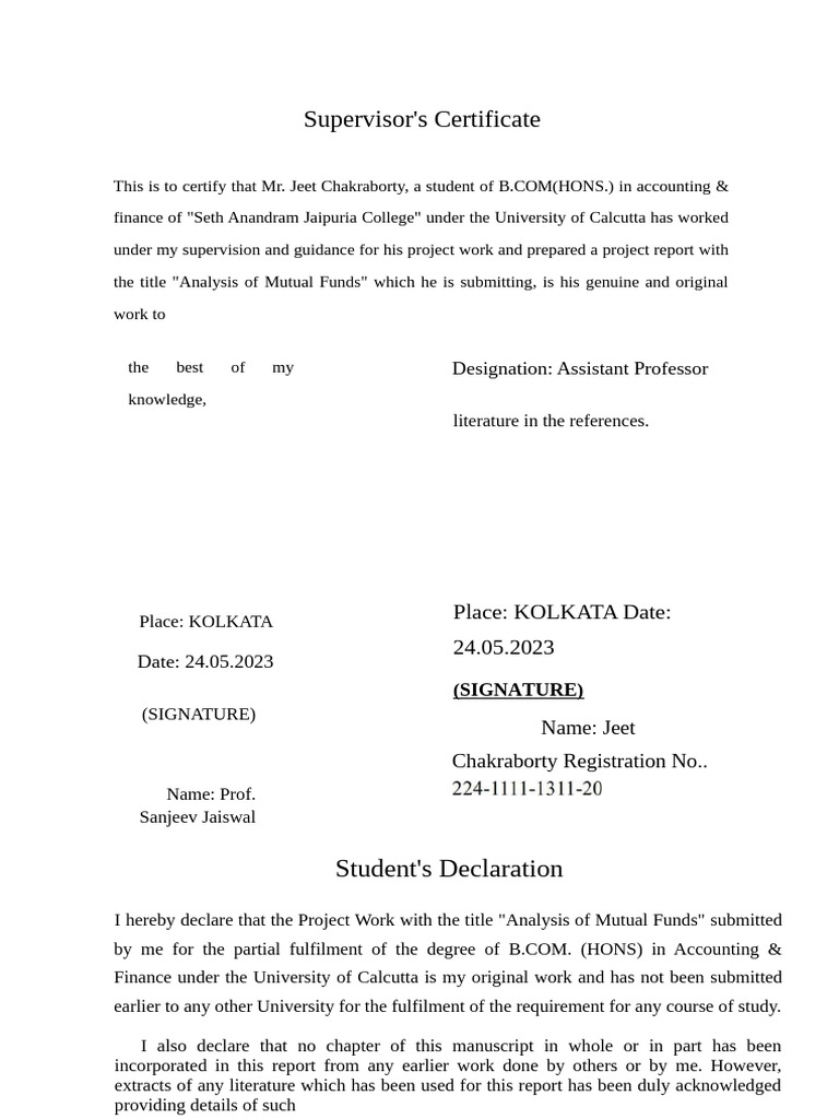 Supervisor's Certificate for Project Report | PDF