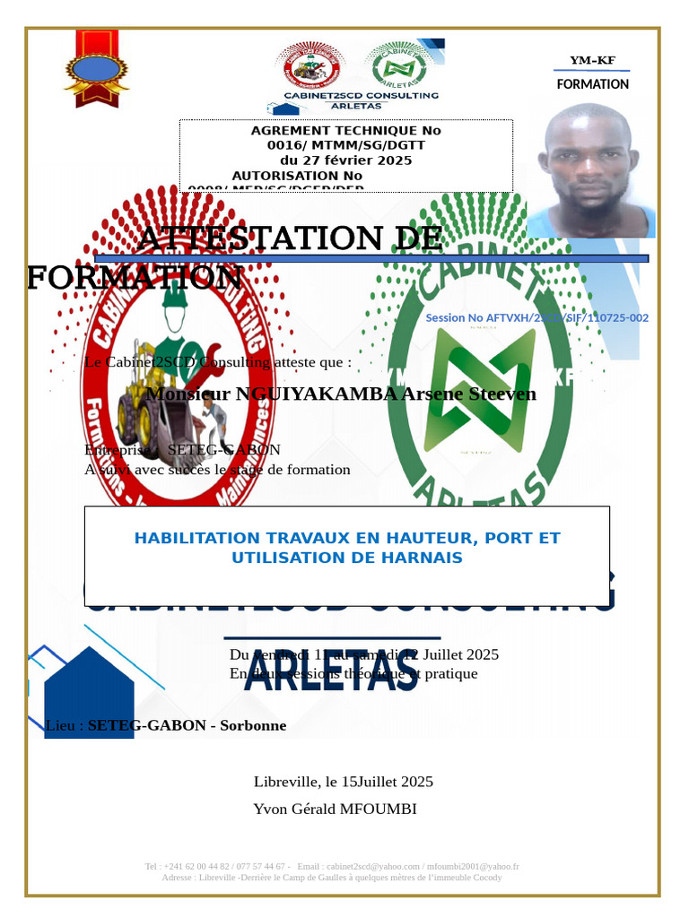 Attestation de formation d'Arsene NGUIYAKAMBA | PDF