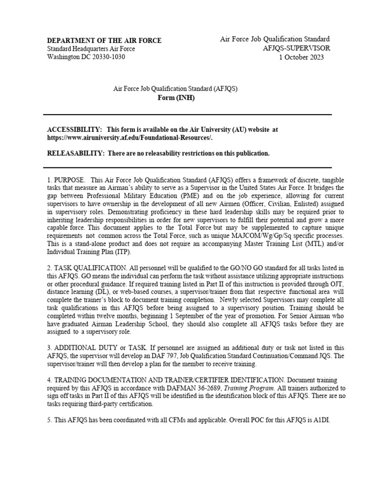 Air Force Job Qualification Standard | PDF | Airman