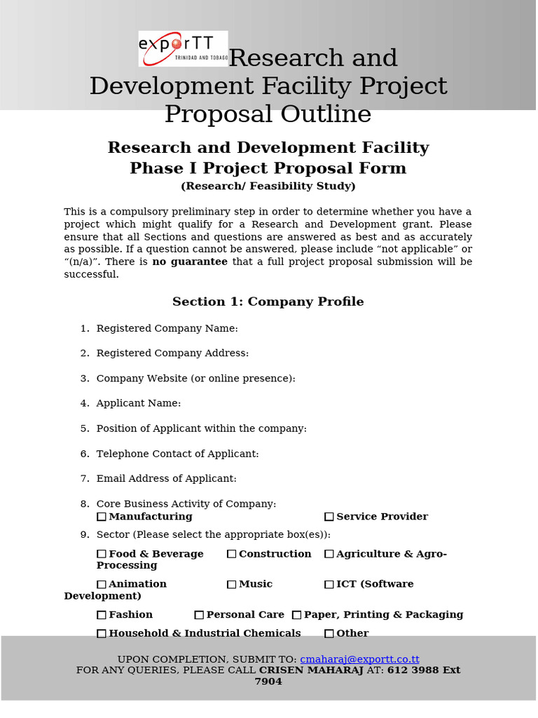 RDF Phase I Project Proposal Form | PDF | Risk | Feasibility Study