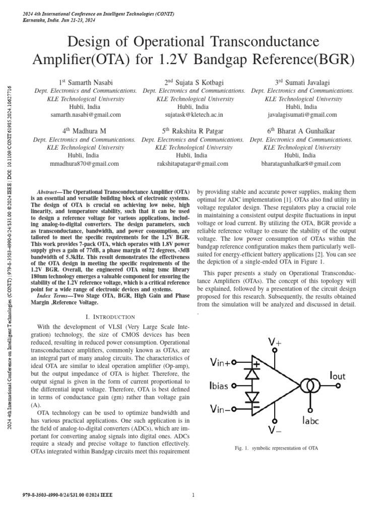 OTA Design for 1.2V Bandgap Reference | PDF | Amplifier | Operational ...