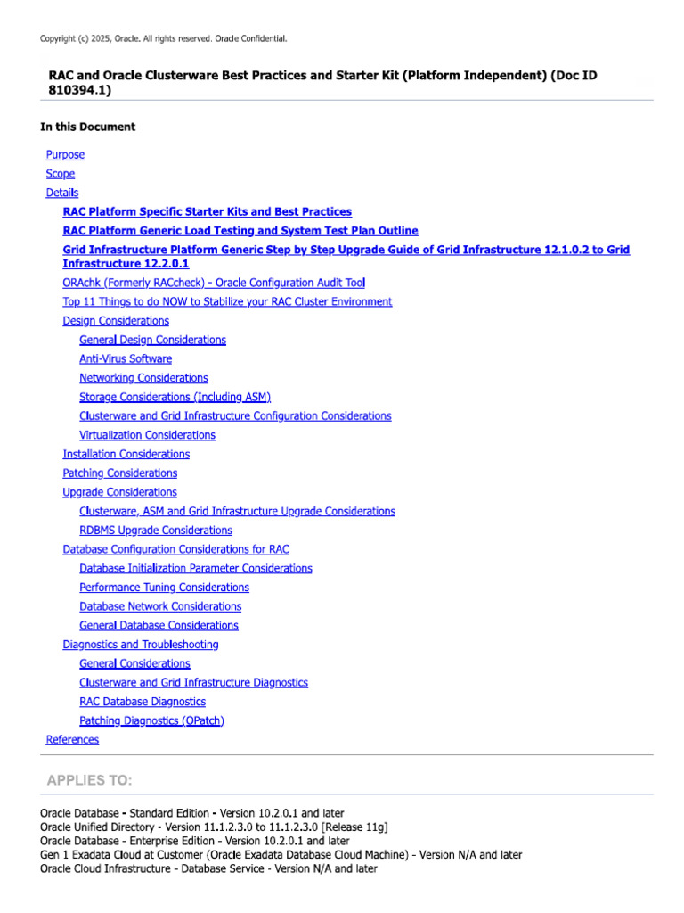 810394.1#RAC and Oracle Clusterware Best Practices and Starter Kit ...