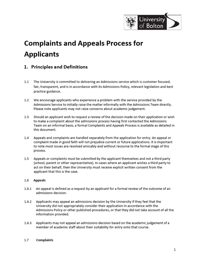 Complaints and Appeals Process For Applicants 2025 - 26 | PDF ...