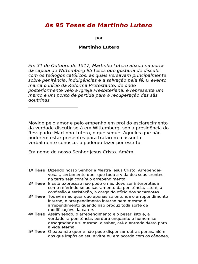 As 95 Teses de Martinho Lutero | PDF | Indulgência | Purgatório