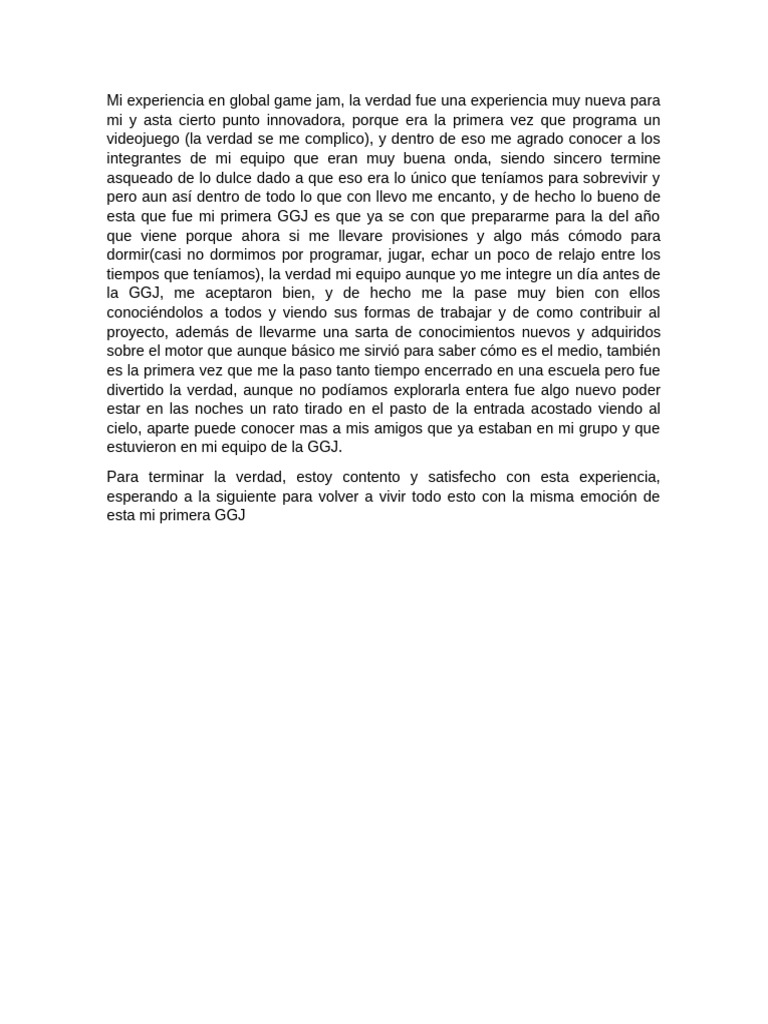 Mi Primera Experiencia en Global Game Jam | PDF