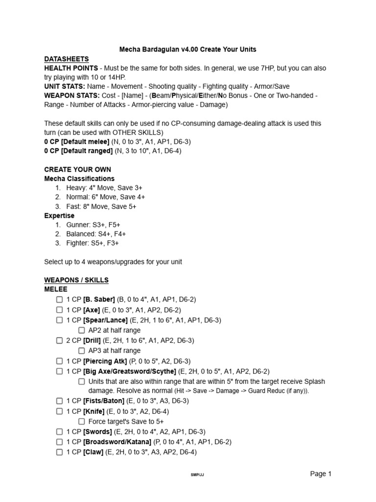 Mecha Bardagulan Unit Creation Guide | PDF | Naval Mine | Ballistics