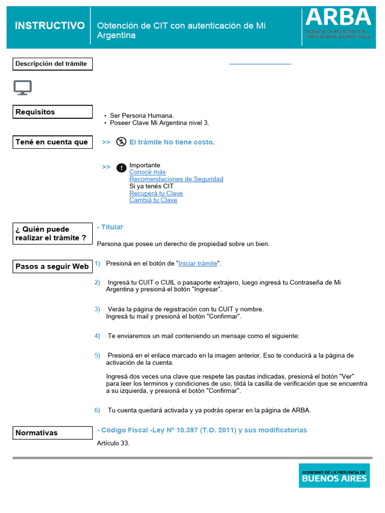 Obtención de CIT con Mi Argentina | PDF
