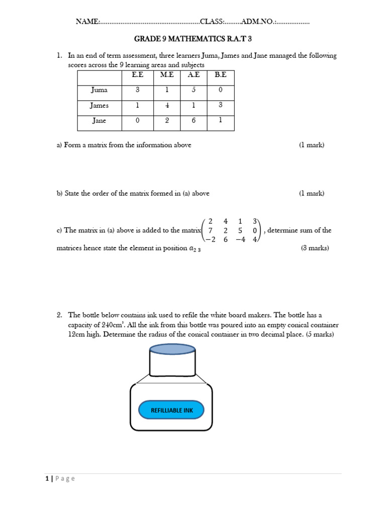 Grade 9 Math Exam Practice 2025 | PDF