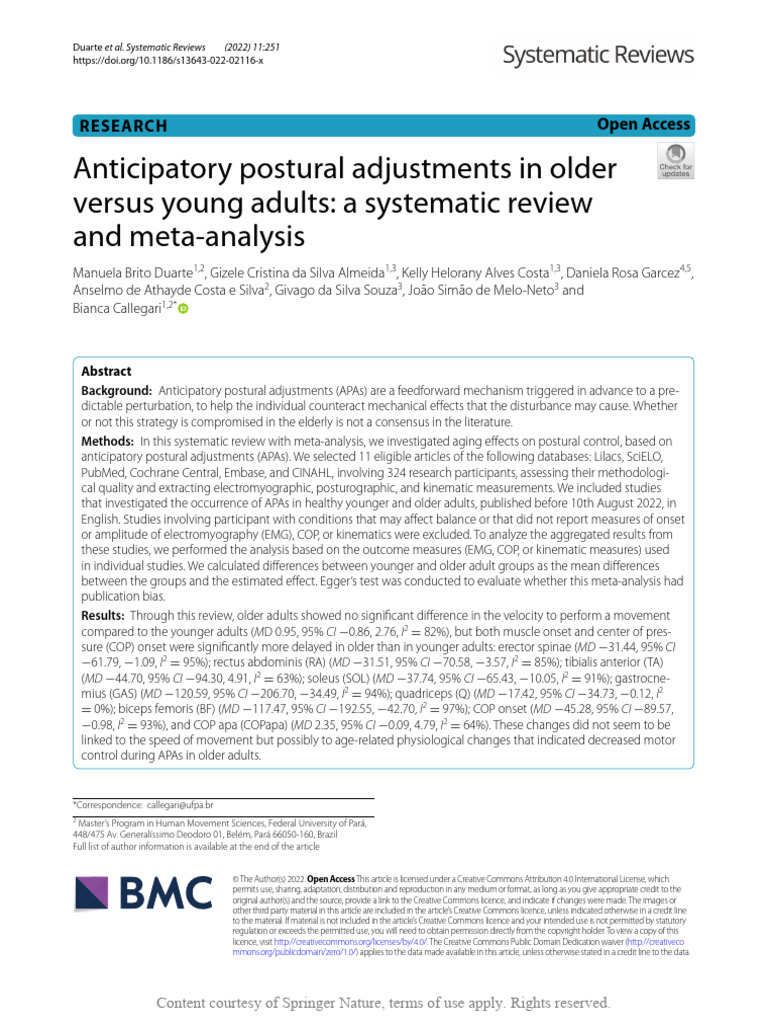 Anticipatory Postural Adjustments in Older Versus | PDF | Balance ...