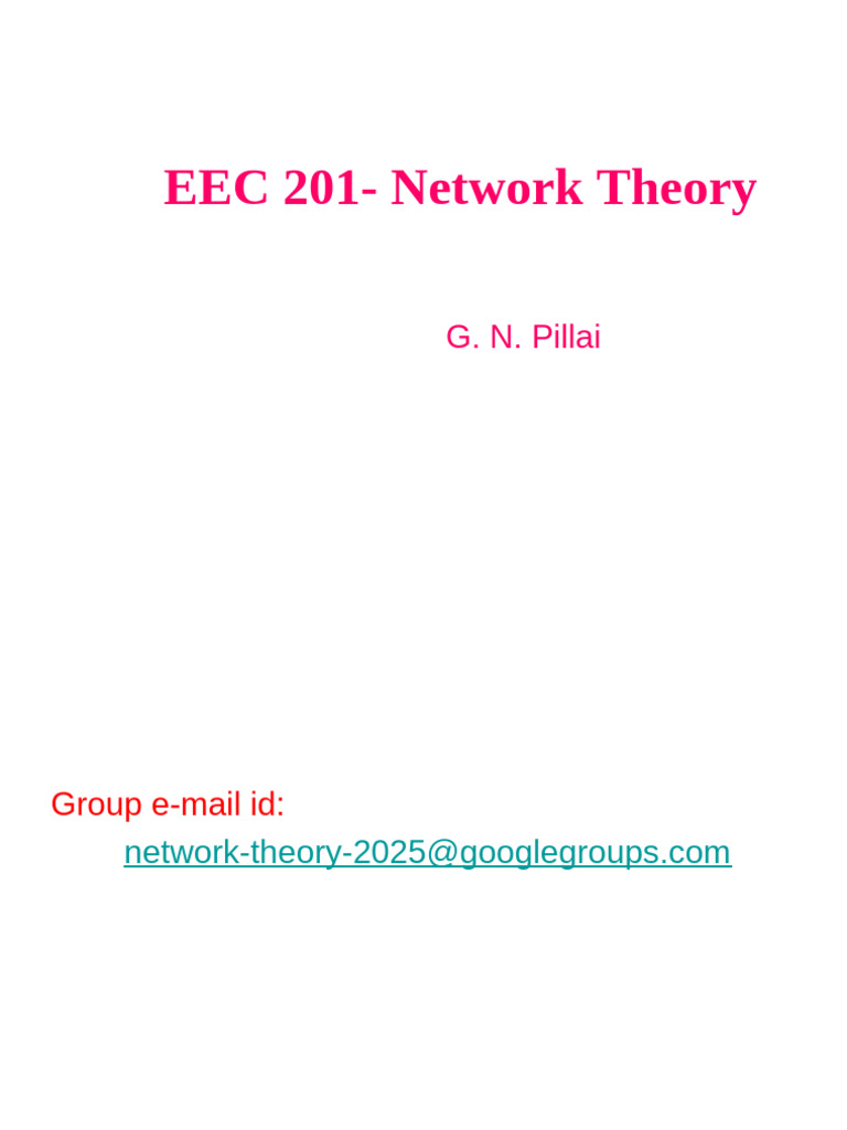 EEC 201-Network Theory: G. N. Pillai | PDF | Electrical Network | Equations