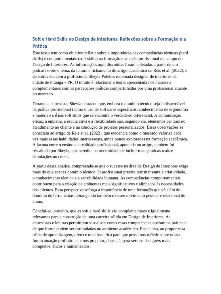 Soft e Hard Skills no Design de Interiores | PDF | Esboço | Mercado ...