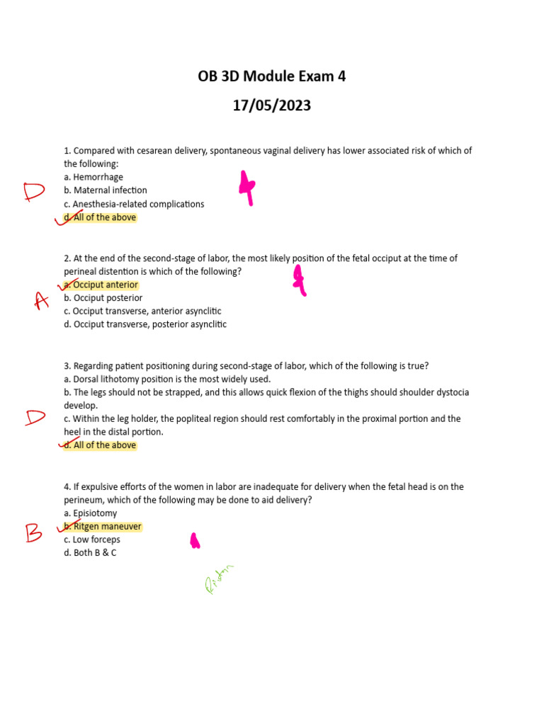 OB 3D Module Exam: Labor & Delivery | PDF | Childbirth | Caesarean Section