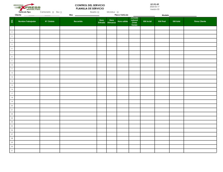 Gt-Fo-09.03 Planilla de Servicios v3 | PDF