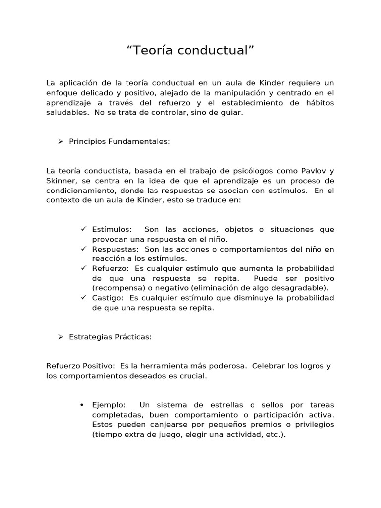 Aplicación de la Teoría Conductual en Kinder | PDF | Comportamiento ...