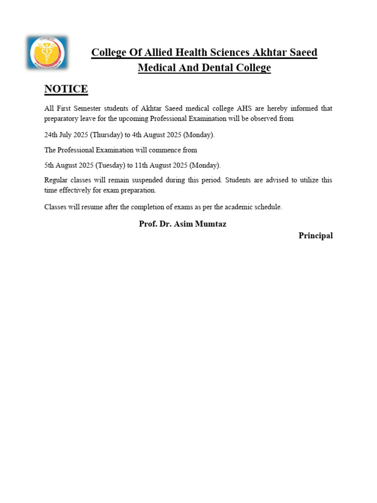 1st Semester Notice 2025 | PDF