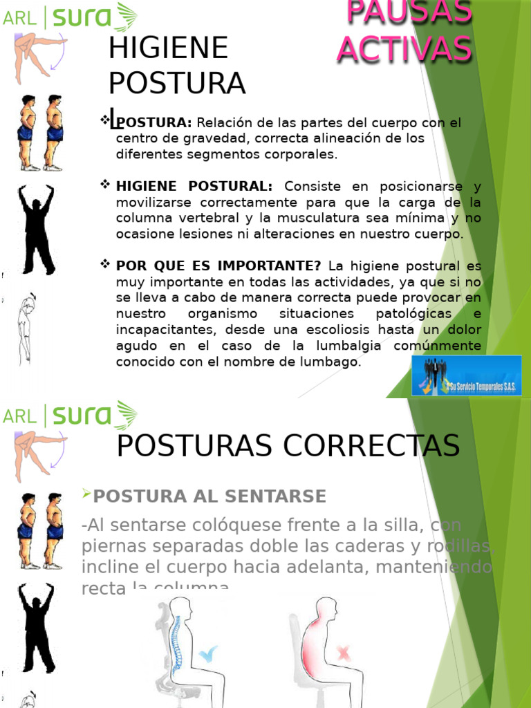 Higiene Postural y Pausas Activas | PDF | Dolor lumbar | Sistema ...