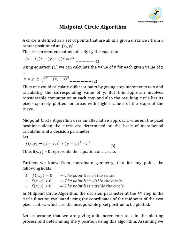 Midpoint Circle Algorithm Explained | PDF | Mathematics | Applied ...