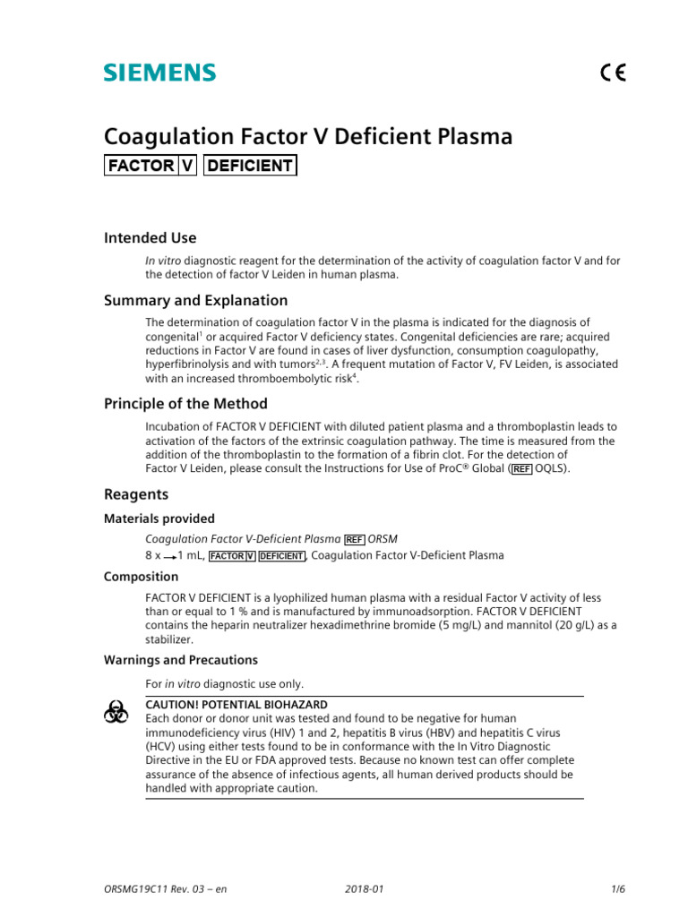 Coagulation Factor V Deficient Plasma | PDF | Coagulation | Blood Plasma