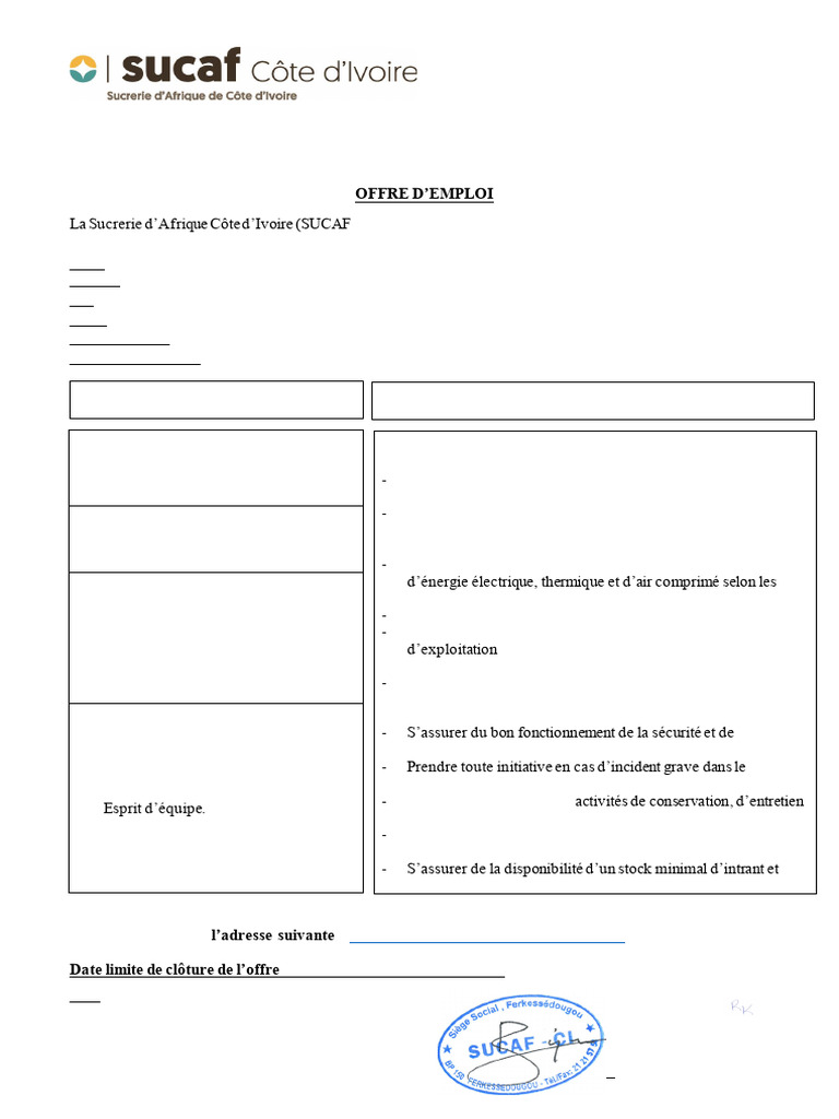 Offre d'emploi : Chef Section Centrale Électrique | PDF | Gestion des ...