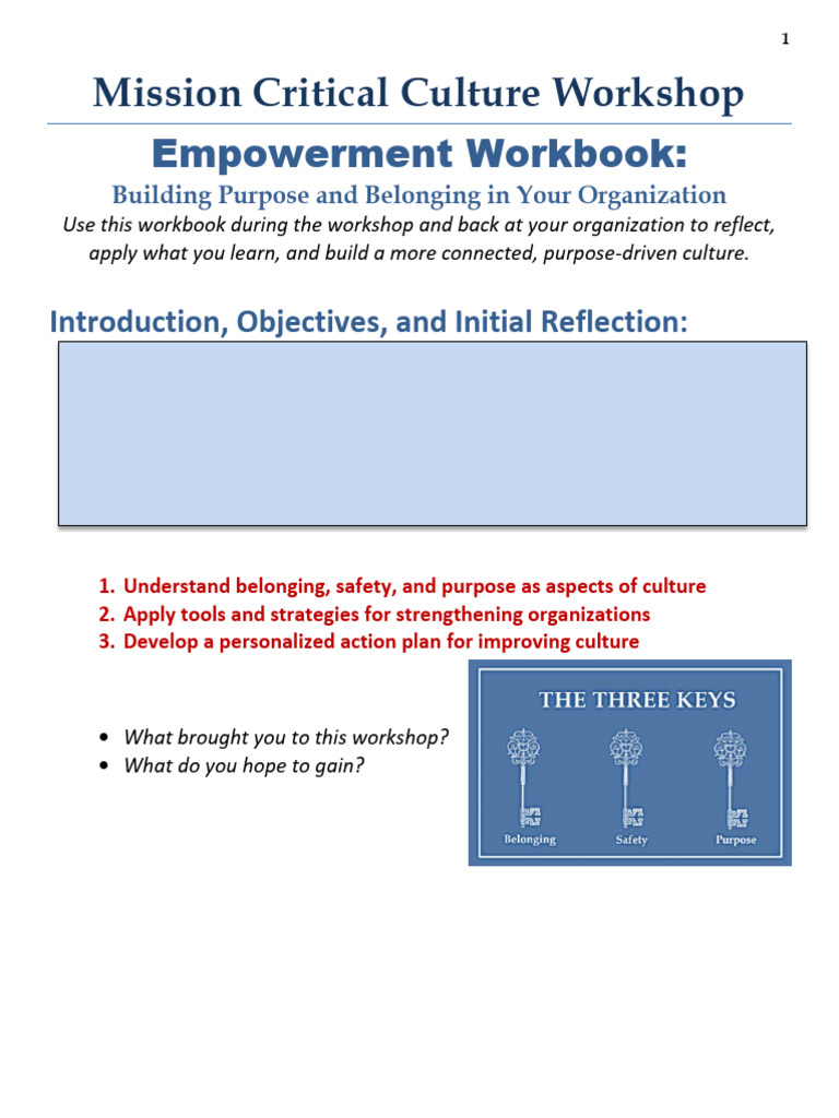 Mission Critical Culture Workbook | PDF | Employee Retention | Well Being