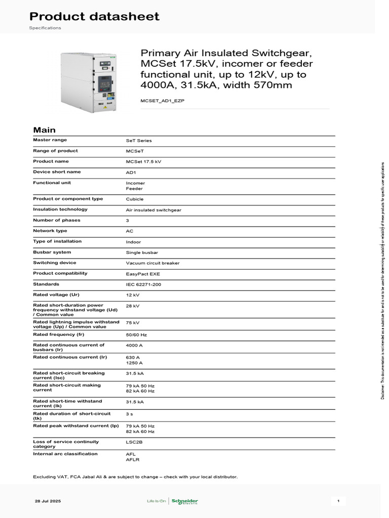 MCSet 17.5kV Air Insulated Switchgear | PDF | Electricity | Electrical ...