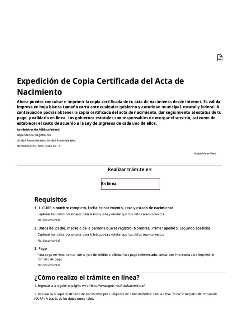 Obtención de Copia Certificada de Acta | PDF | Certificado de nacimiento