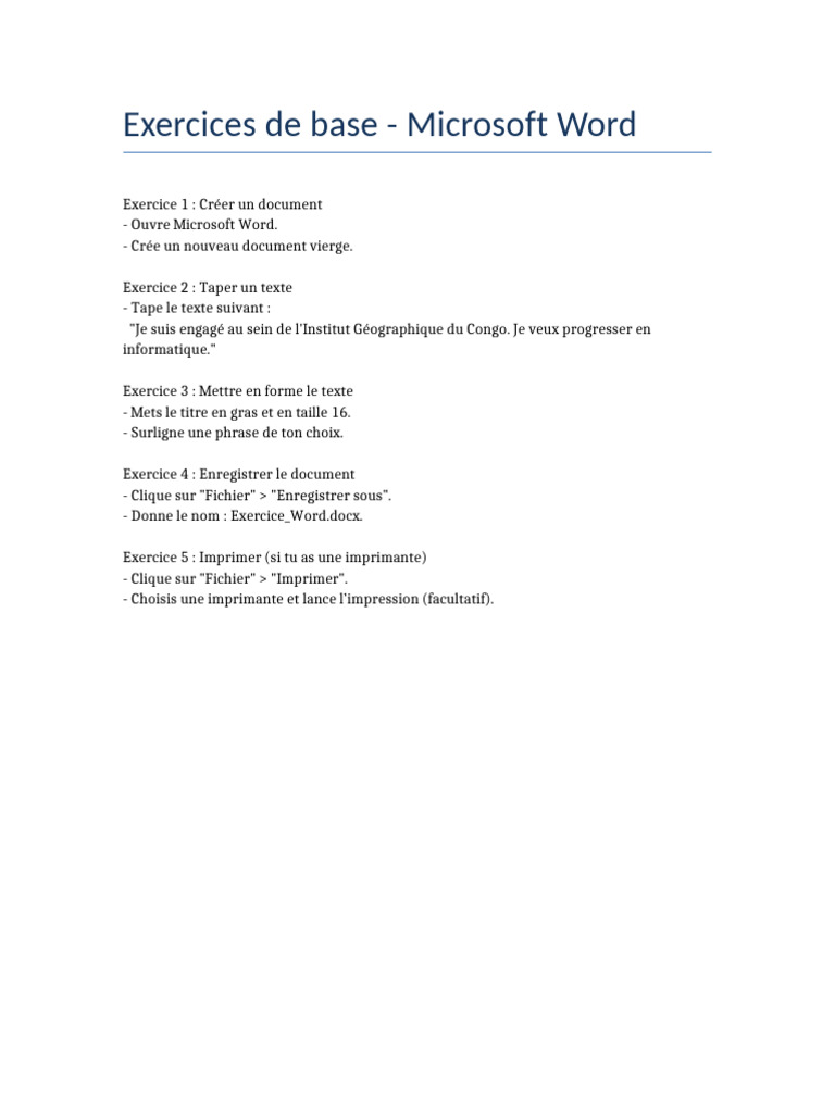 Exercices de base sur Microsoft Word | PDF