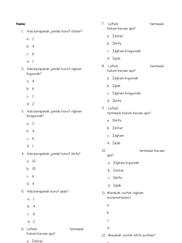 Soal Tajwid  PDF