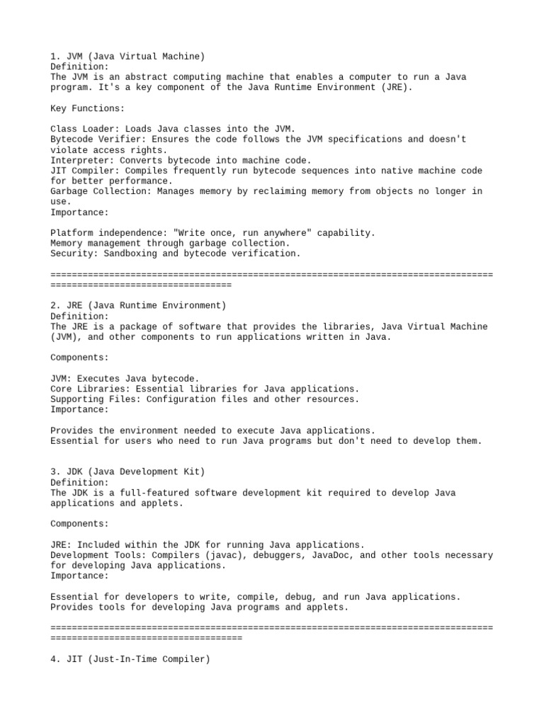 Java JVM, JRE, JDK, JIT, JAR Explained | PDF | Java Virtual Machine ...