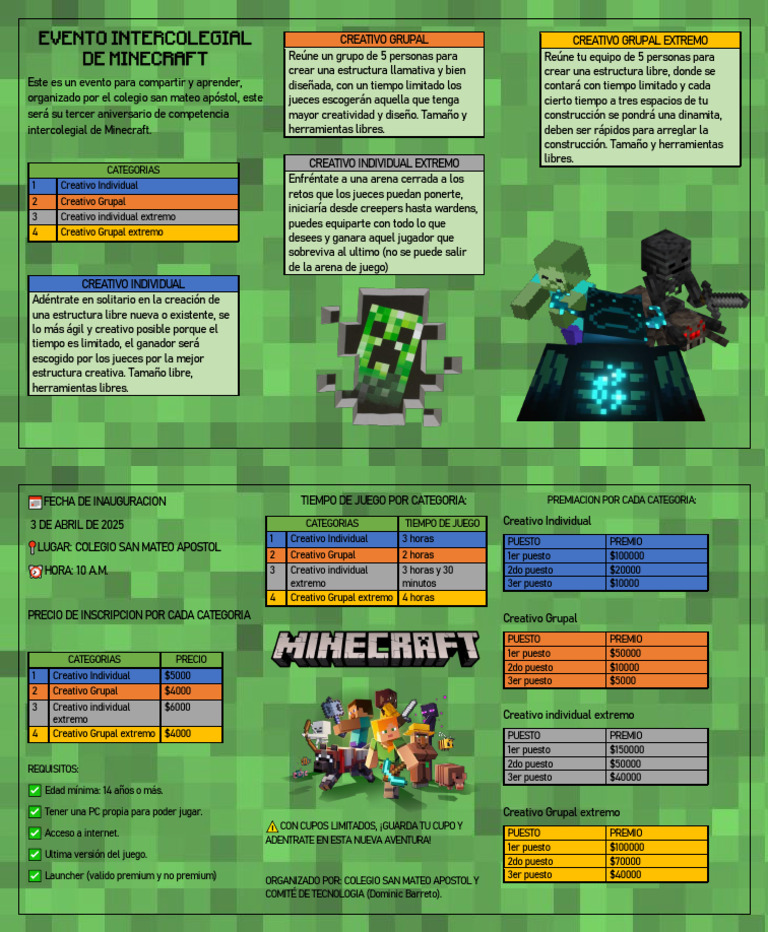 Tercera Competencia Intercolegial Minecraft | PDF