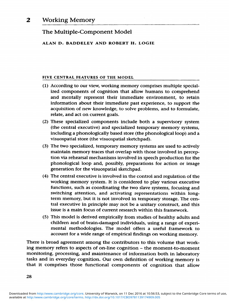 Understanding Baddeley's Working Memory Model | PDF | Working Memory ...