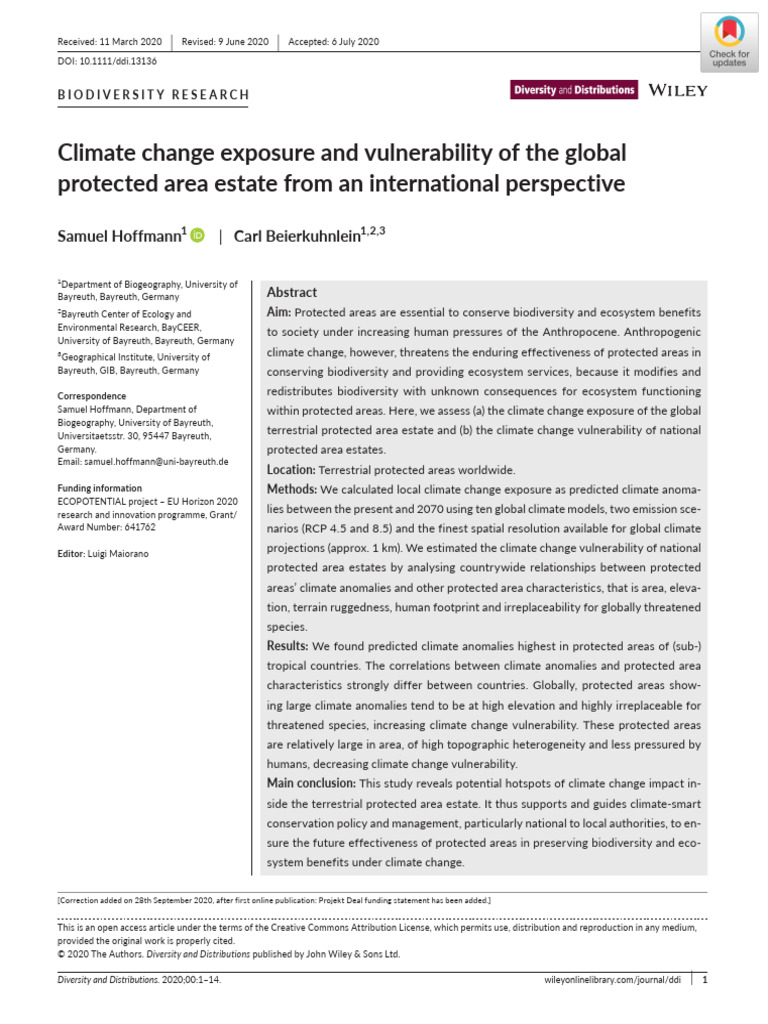 Climate Change Exposure and Vulnerability of The Global Protected Area ...