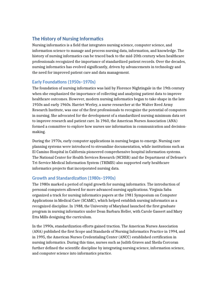 History of Nursing Informatics | PDF | Health Informatics | Nursing