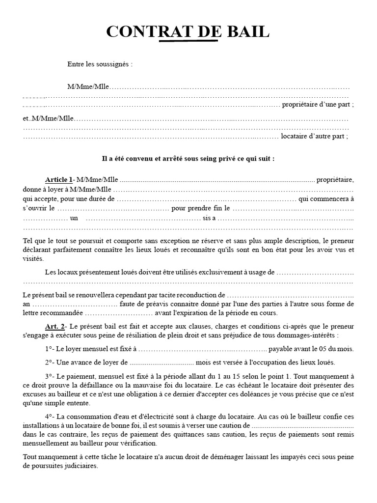 Exemple de contrat de bail standard | PDF