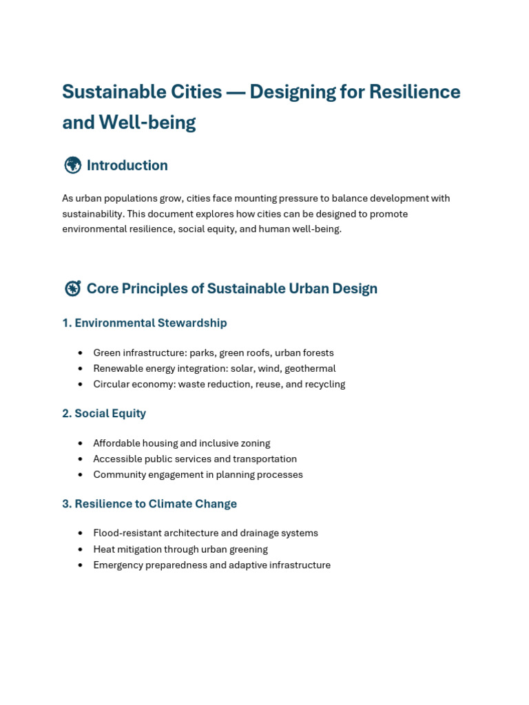 Sustainable Urban Design for Resilience | PDF
