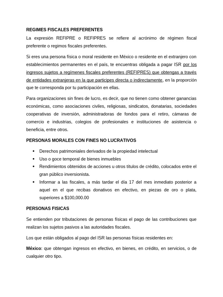 ISR y Regímenes Fiscales Preferentes | PDF | Impuestos | Impuesto sobre ...