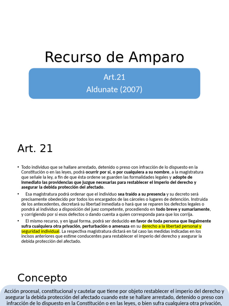 Clase 27. Recurso de Amparo | PDF | Habeas corpus | Justicia