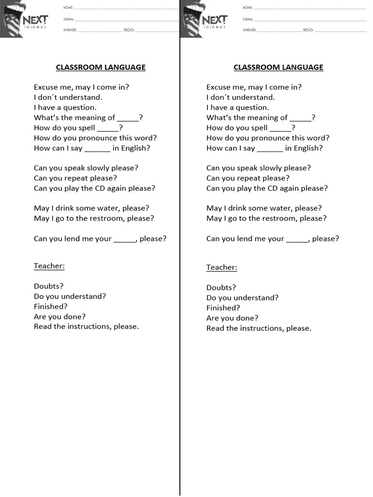 Classroom Language | PDF
